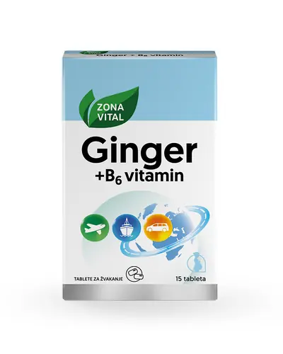 Zona Vital Ginger + B6 vitamin tablete za žvakanje 15 tableta za žvakanje Zona Vital Ginger + B6 vitamin tablete za žvakanje 15 tableta za žvakanje