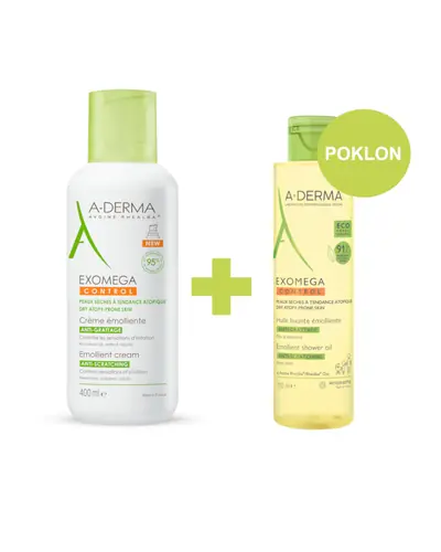 A-Derma Exomega Control emolijentna krema, 400 ml + GRATIS A-Derma Exomega Control emolijentno ulje za tuširanje, 200 ml