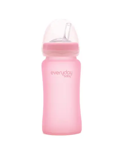 Everyday baby staklena bočica sa slamkom 240ml, roza 1 komad
