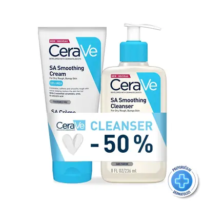 CeraVe SA krema za zaglađivanje suhe i grube kože 177 ml+ gel za čišćenje suhe i grube kože 236 ml PROMO