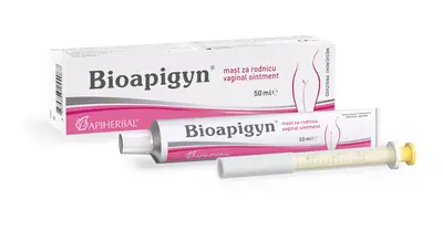Bioapigyn mast za rodnicu 50 ml Aluminijska tuba s 50 mL masti, vaginalni aplikator i uputa za uporabu
