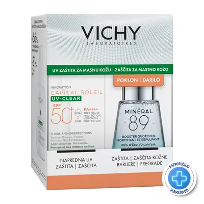 Vichy Capital Soleil UV-Clear Fluid protiv nepravilnosti SPF50+ 40 ml + Mineral 89 Booster 30 ml -PROMO