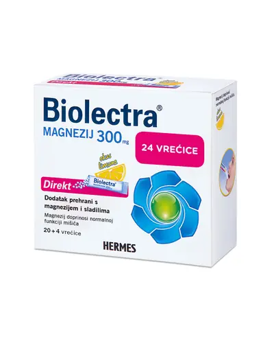 Biolectra Magnezij 300 mg Direkt, okus limuna 24 vrećice