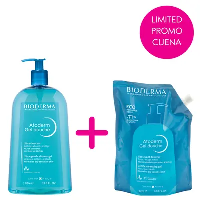 Bioderma Atoderm Gel de douche, 1000 ml + refill 1000 ml