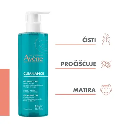 Eau Thermale Avène Cleanance gel za čišćenje za masnu kožu sklonu nepravilnostima, 400 ml boca s pumpicom