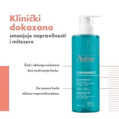 Eau Thermale Avène Cleanance gel za čišćenje za masnu kožu sklonu nepravilnostima, 400 ml boca s pumpicom