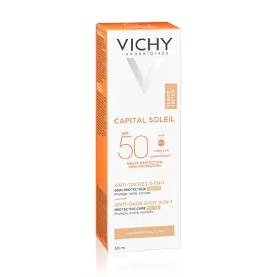 Vichy Capital Soleil Obojena zaštitna krema 3 u 1  protiv tamnih mrlja SPF50 50 ml