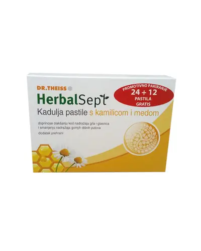 HerbalSept Kadulja pastile s kamilicom i medom, 24 + 12 pastila PROMO