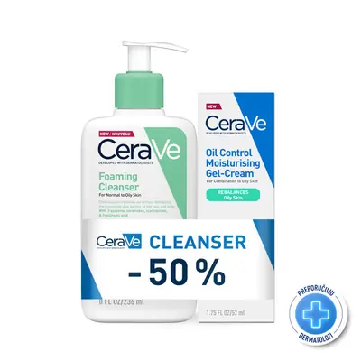 CeraVe Pjenušavi gel za čišćenje, 236 ml + Hidratantna gel krema za masnu kožu, 52 ml PROMO