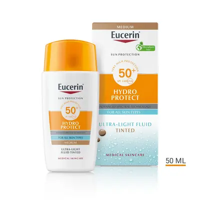 Eucerin Hydro Protect tinted fluid za zaštitu lica od sunca SPF 50+, srednje tamna nijansa, 50 ml