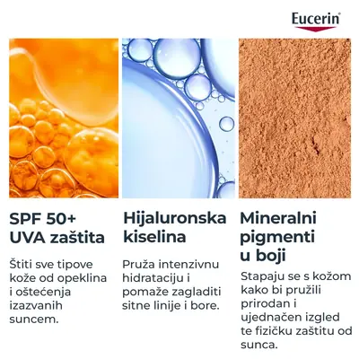 Eucerin Hydro Protect tinted fluid za zaštitu lica od sunca SPF 50+, srednje tamna nijansa, 50 ml