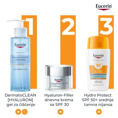 Eucerin Hydro Protect tinted fluid za zaštitu lica od sunca SPF 50+, srednje tamna nijansa, 50 ml
