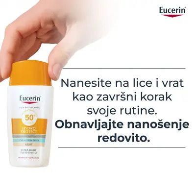 Eucerin Hydro Protect tinted fluid za zaštitu lica od sunca SPF 50+, svijetla nijansa, 50 ml