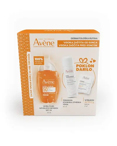 Eau Thermale Avène Visoka zaštita Ultra fluid nevidljivi SPF50 PROMO, 50ml+50ml+2ml