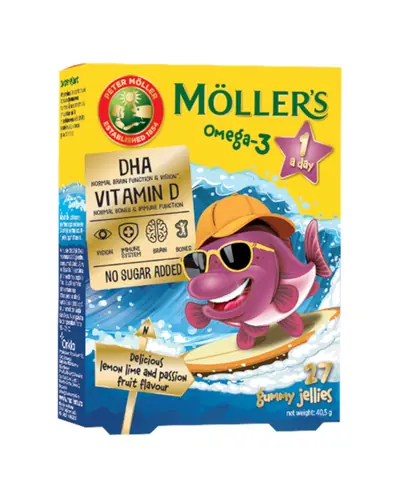 Mollers Omega 3 Ribice, okus limeta i marakuja, 27 komada