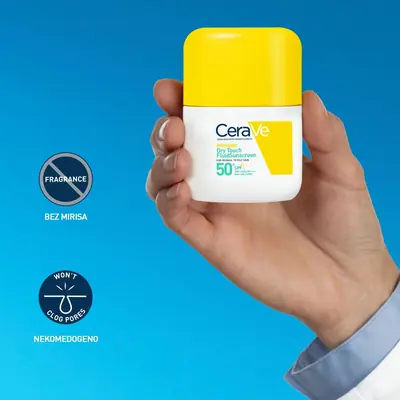 CeraVe Nevidljivi „Dry Touch” fluid za zaštitu od sunca, SPF 50+, vrlo visoka zaštita, 50 ml 
