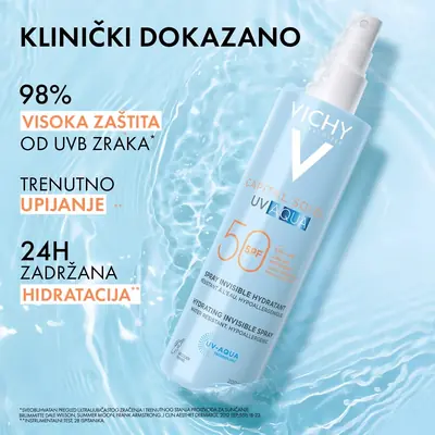 Vichy Capital Soleil UV Aqua hidratacijski sprej za lice i tijelo SPF50 visoka zaštita, 200 ml