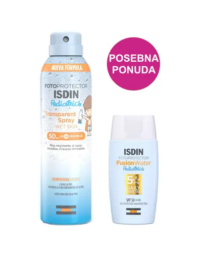 ISDIN Pediatrics Transparent Spray Wet Skin SPF 50 + ISDIN Fusion Fluid Baby Pediatrics SPF 50 PROMO