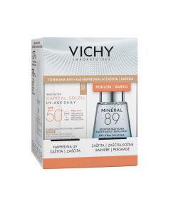 Vichy Capital Soleil UV-Age Tonirani Vodeni fluid protiv fotostarenja SPF50+ 40 ml + Mineral 89 Booster 30 ml -PROMO