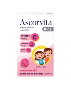 Ascorvita Kids, 30 tableta za žvakanje