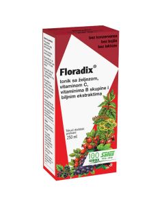 Salus Floradix tekući dodatak prehrani sa željezom, vitaminom C, vitaminima B skupine i biljnim ekstraktima, 250 ml