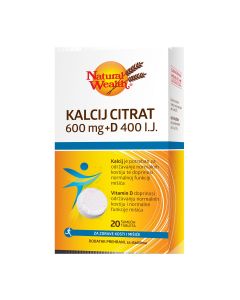Natural Wealth Kalcij Citrat 600 mg + D 400 I.J. 20 šumećih tableta