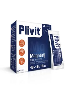 Plivit Magnezij Duo Power, citrat u 20 vrećica sa dodatkom vitamina B skupine za olakšavanje umora i iscrpljenosti