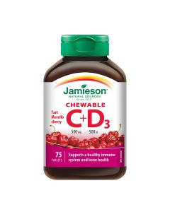 Jamieson Vitamin C 500 mg + D 500 IU, 75 tableta za žvakanje s okusom trešnje