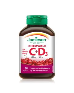 Jamieson Vitamin C 500 mg + D 500 IU, 30 tableta za žvakanje s okusom trešnje