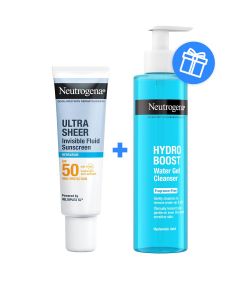Neutrogena® Ultra Sheer fluid Invisible hidratantni SPF50 i Hydro Boost vodeni gel za čišćenje lica GRATIS, 50 ml + 200 ml