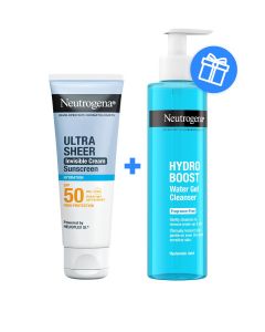 Neutrogena® Ultra Sheer Invisible hidratantna krema SPF50 +  Hydro Boost vodeni gel za čišćenje lica GRATIS, 50 ml + 200 ml