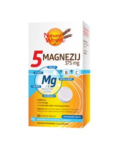 Natural Wealth 5 Magnezij 375 mg +B+C, 20 šumećih tableta