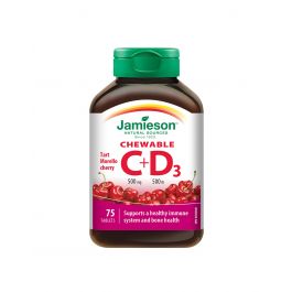 Jamieson Vitamin C 500 mg + D3 500 IU, 75 tableta za žvakanje s okusom trešnje